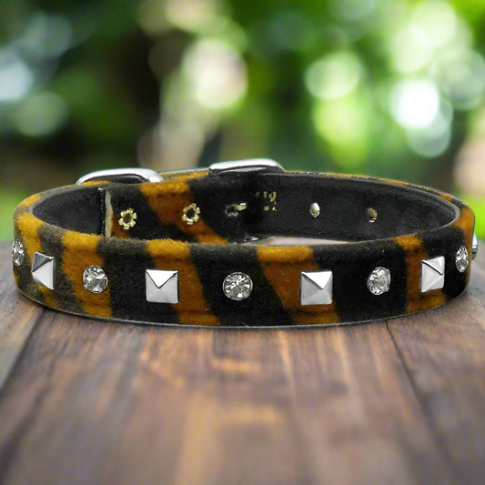 Animal Print Crystal and Pyramid Dog Collars - Dog Collars