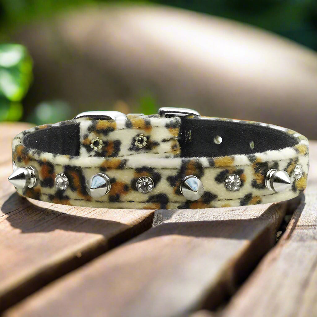 Animal Print Crystal and Spike Dog Collars - Dog Collars