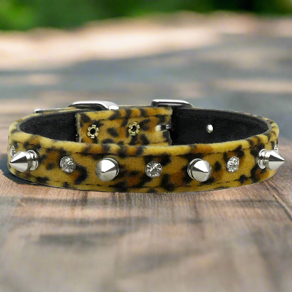 Animal Print Crystal and Spike Dog Collars - Dog Collars