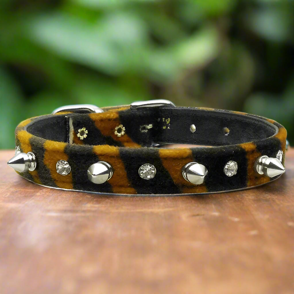 Animal Print Crystal and Spike Dog Collars - Dog Collars