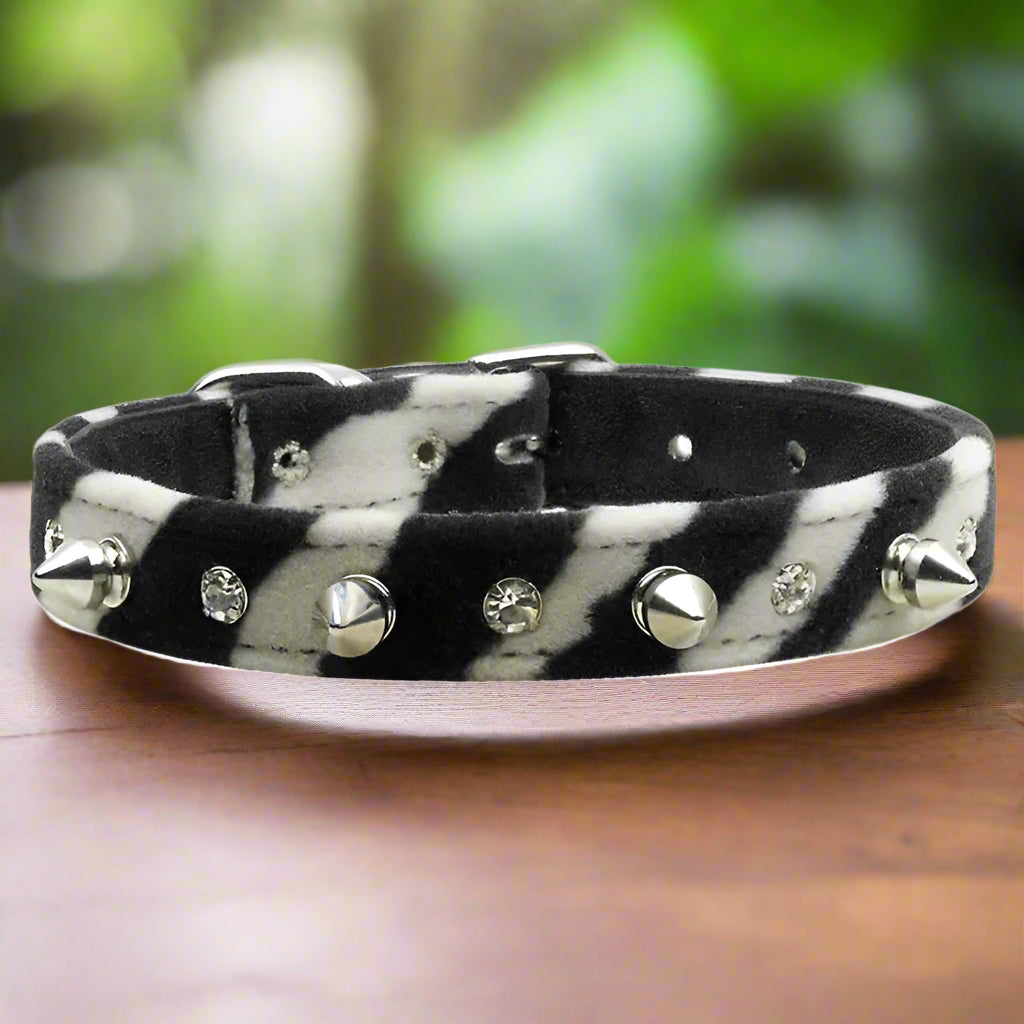Animal Print Crystal and Spike Dog Collars - Dog Collars