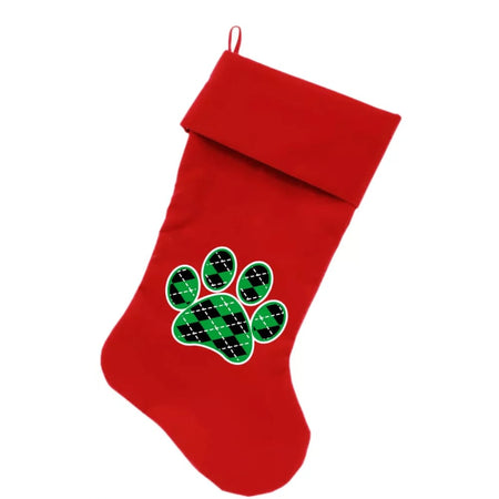Argyle Paw Green Velvet Christmas Pet Stocking - Christmas