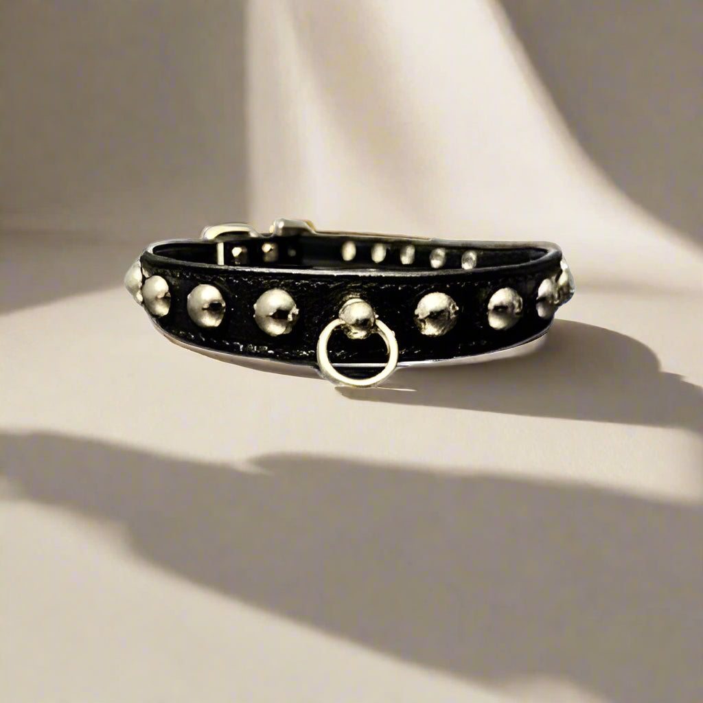Black with Silver Studs Dog Collar - Fits 10-12” Neck - Dog