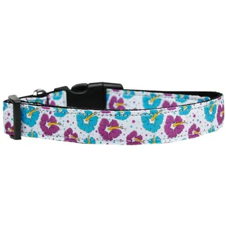 Blue And Purple Hibiscus Flower Nylon Cat Collar - Cat