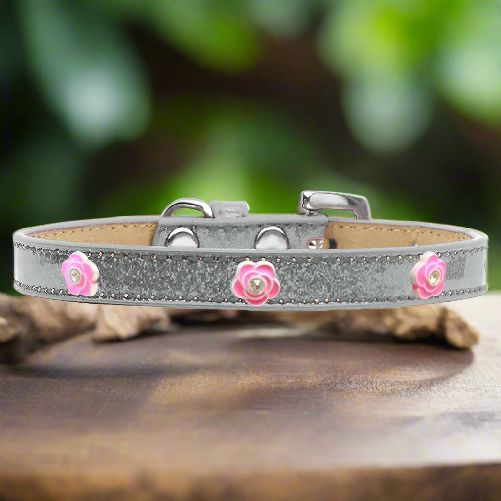 Bright Pink Rose Widget Dog Collar Ice Cream - Dog Collars