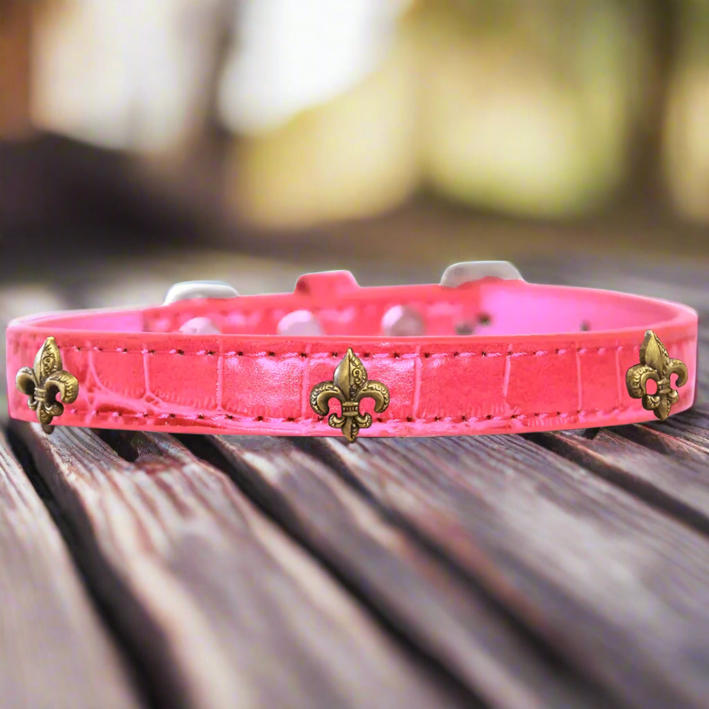 Bronze Fleur De Lis Widget Croc Dog Collar - Dog Collars