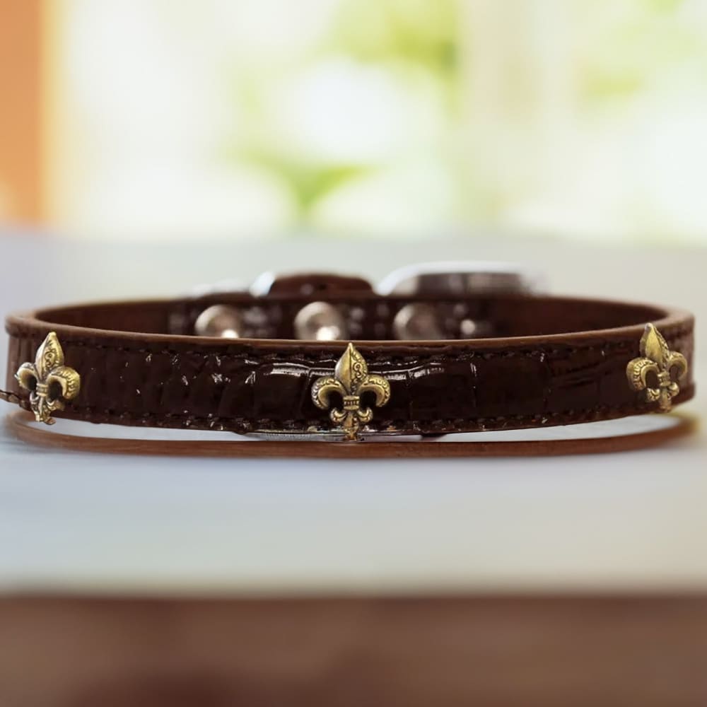 Bronze Fleur De Lis Widget Croc Dog Collar - Dog Collars