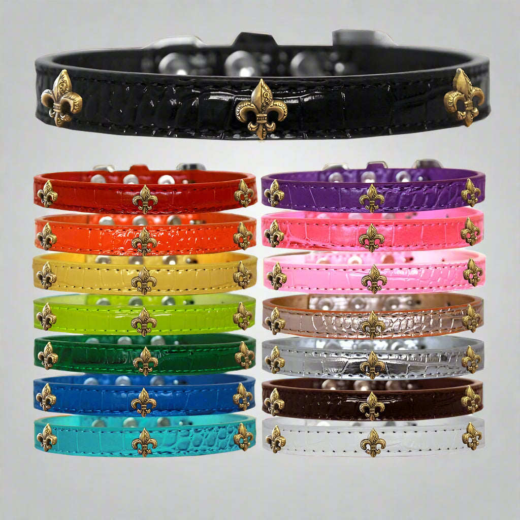 Bronze Fleur De Lis Widget Croc Dog Collar - Dog Collars