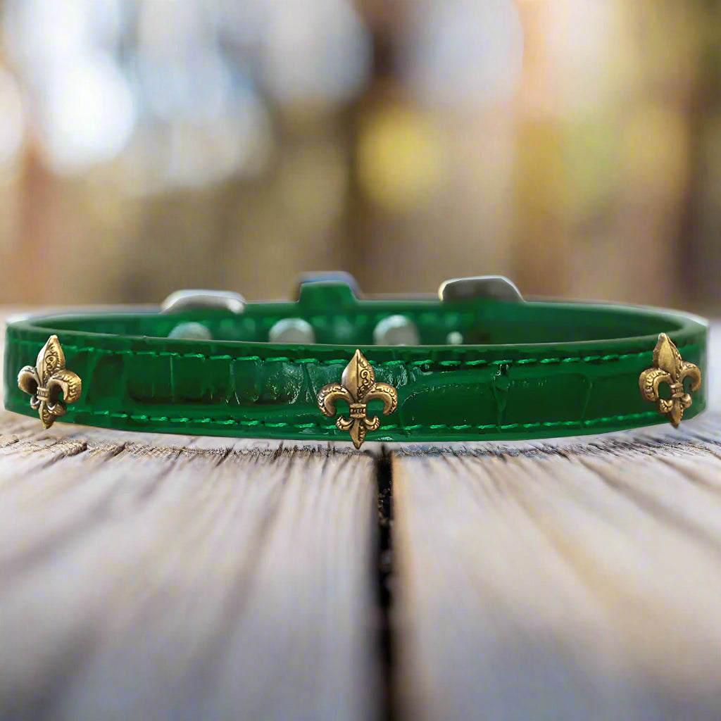 Bronze Fleur De Lis Widget Croc Dog Collar - Dog Collars
