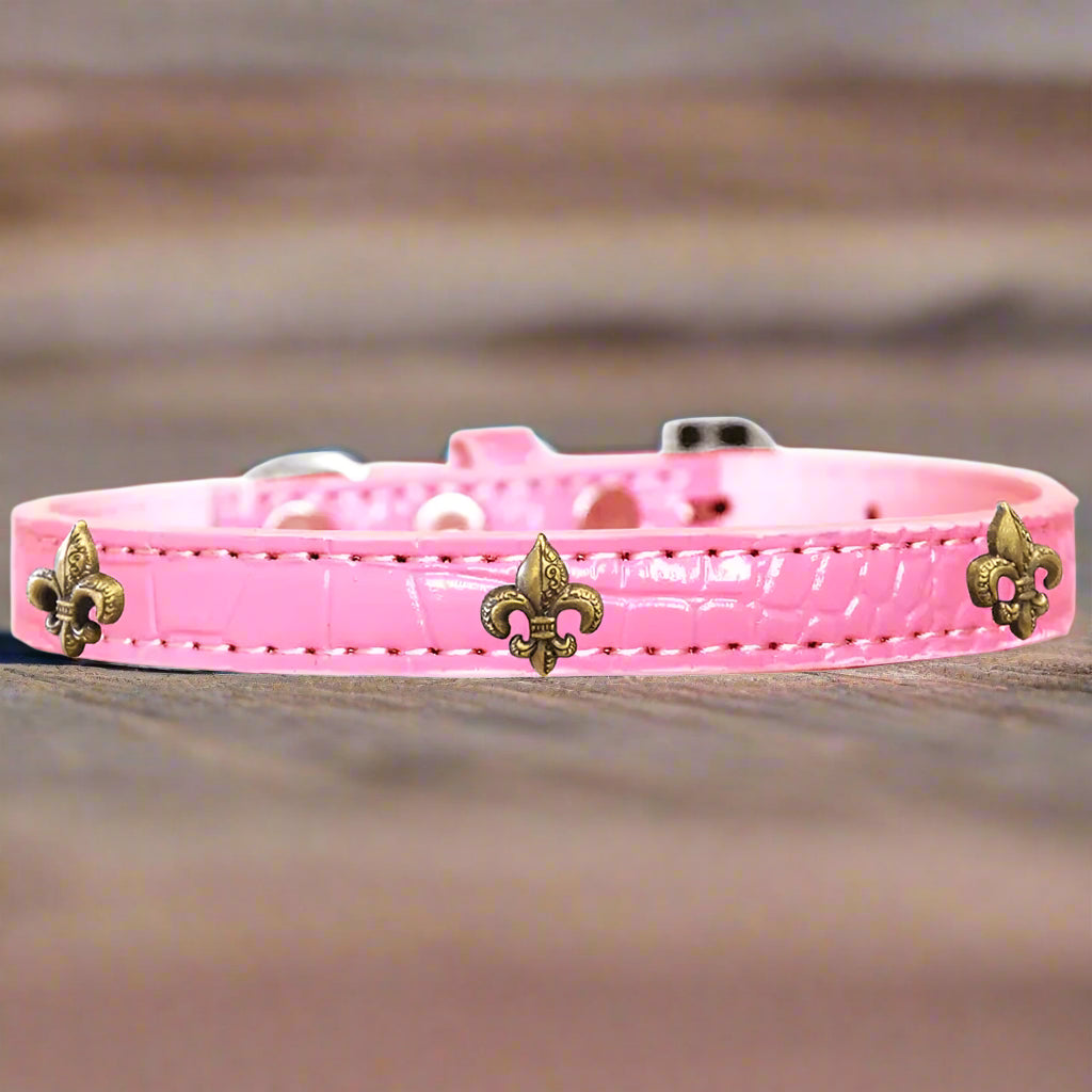 Bronze Fleur De Lis Widget Croc Dog Collar - Dog Collars