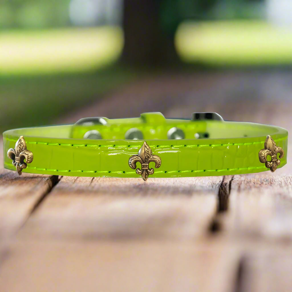 Bronze Fleur De Lis Widget Croc Dog Collar - Dog Collars