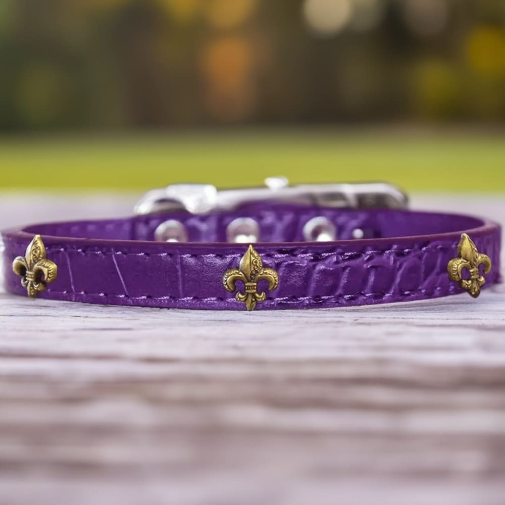 Bronze Fleur De Lis Widget Croc Dog Collar - Dog Collars