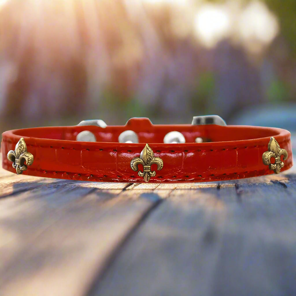 Bronze Fleur De Lis Widget Croc Dog Collar - Dog Collars