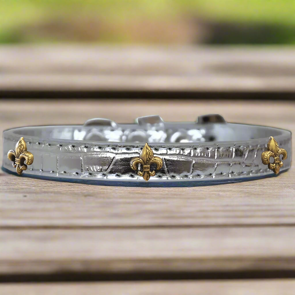 Bronze Fleur De Lis Widget Croc Dog Collar - Dog Collars