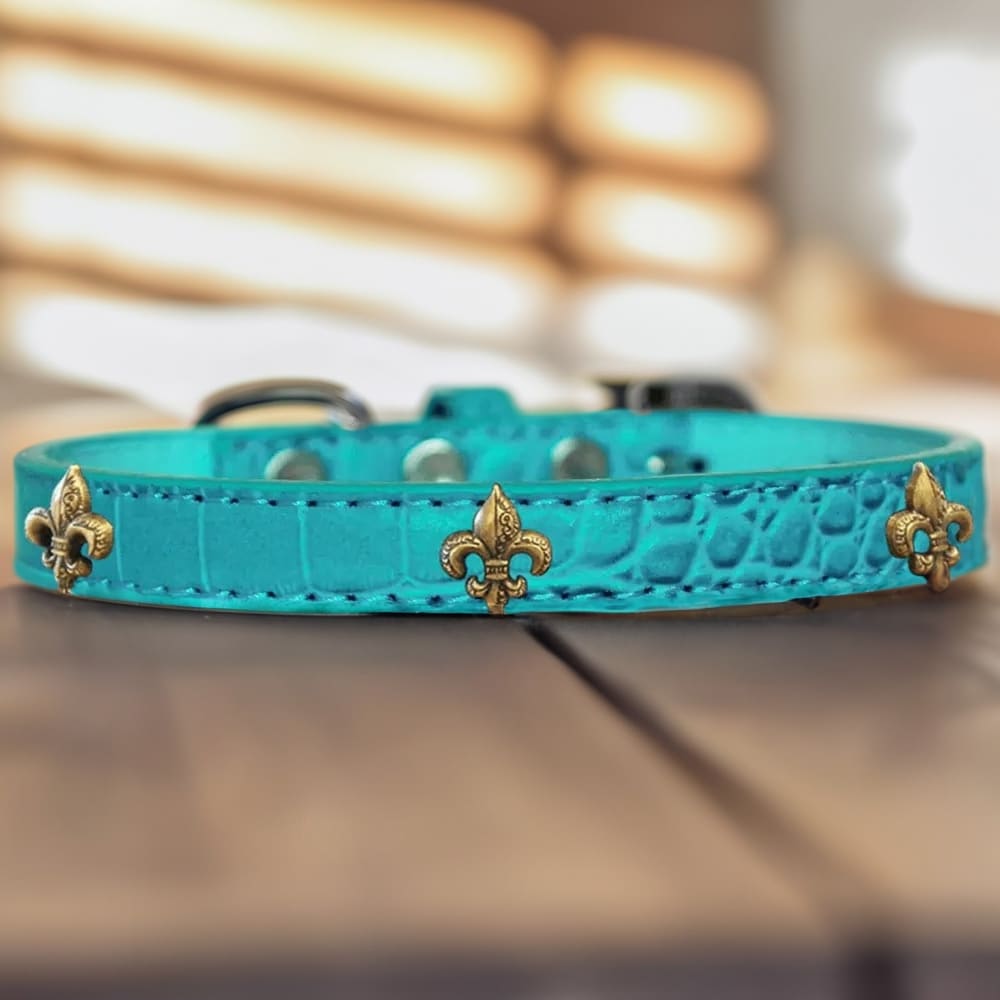 Bronze Fleur De Lis Widget Croc Dog Collar - Dog Collars