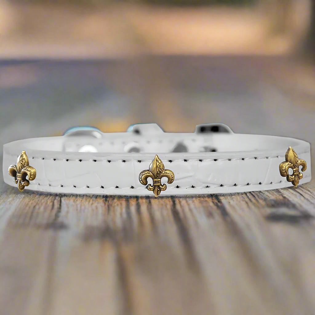 Bronze Fleur De Lis Widget Croc Dog Collar - Dog Collars
