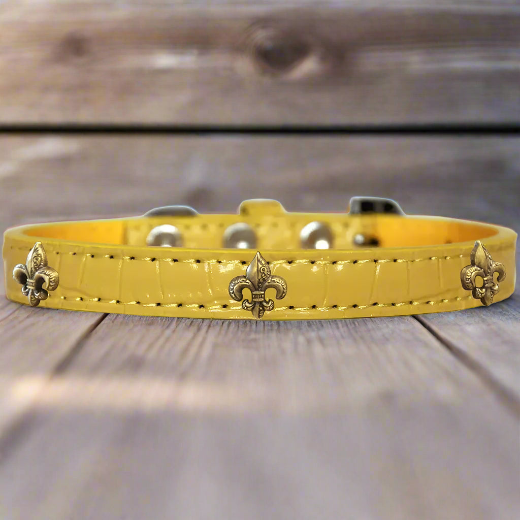 Bronze Fleur De Lis Widget Croc Dog Collar - Dog Collars