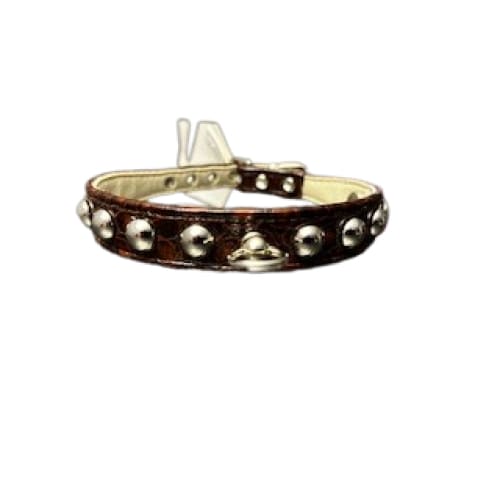 Brown with Silver Spheres Croc Dog Collar Size 14