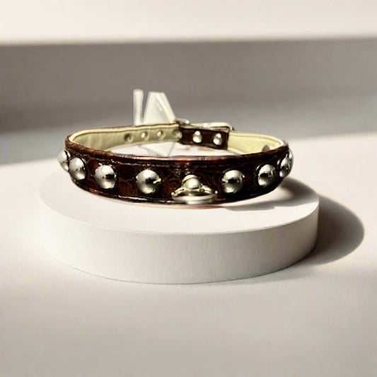 Brown with Silver Studs Croc Dog Collar Fits 10-12” Neck