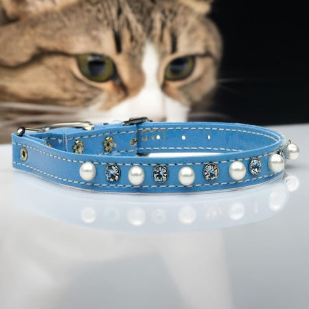 Cat Safety Collar w/ Band Patent Pearl and Crystals - Cat