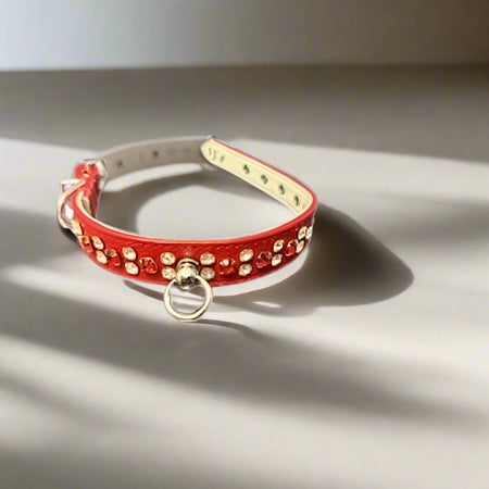 Patent Leather Alternating Crystal Dog Collar - Fits 6-8”