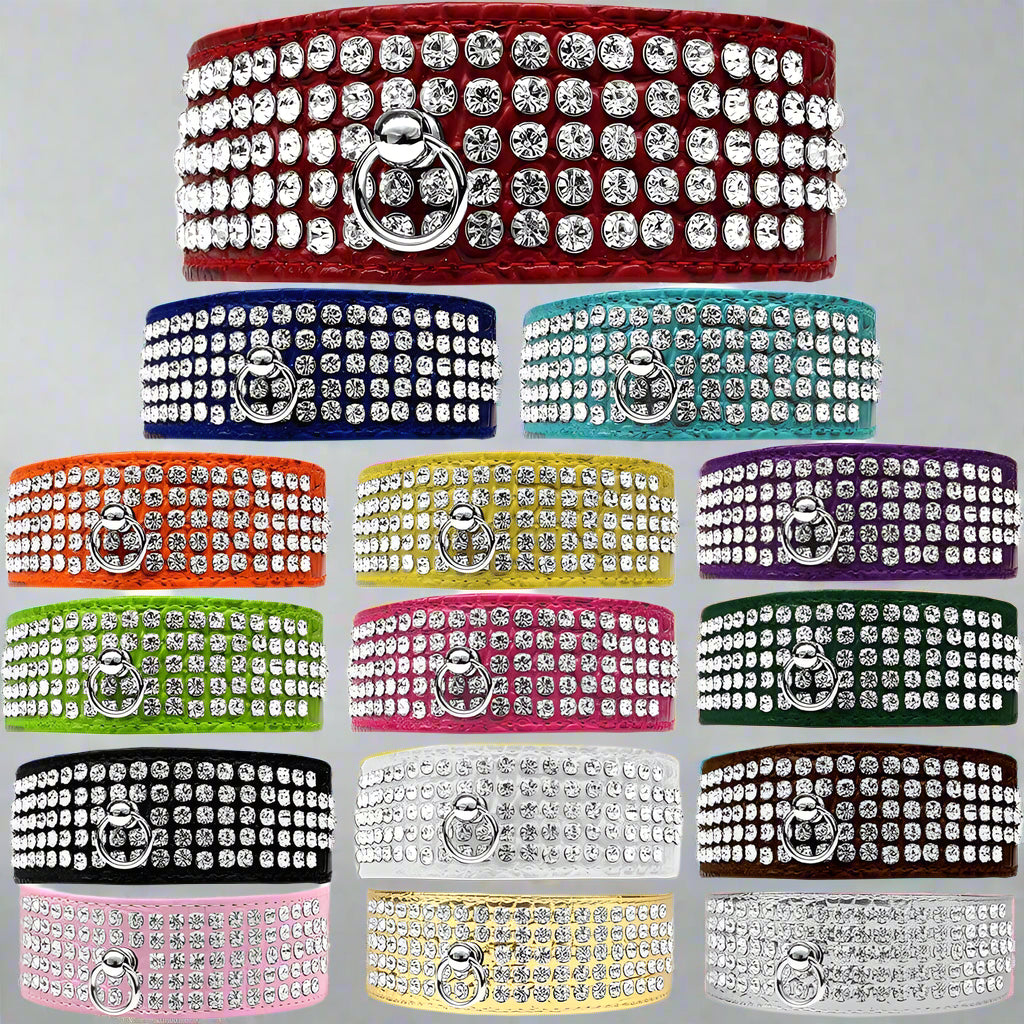 Five Row Clear Crystal Designer Croc Dog Collar - Dog