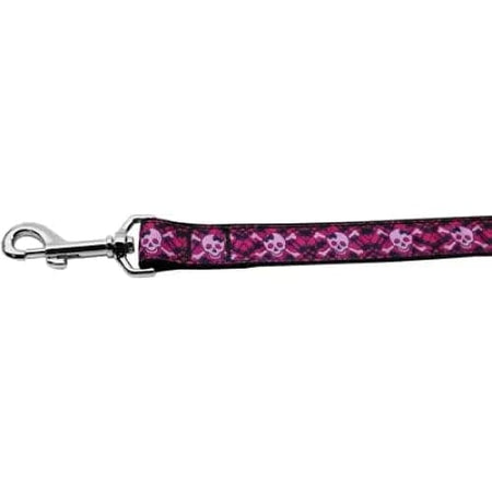 Hot Pink Plaid Skulls Nylon Dog Collar & Leash - Dog