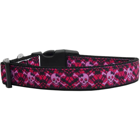 Hot Pink Plaid Skulls Nylon Dog Collar & Leash - Dog