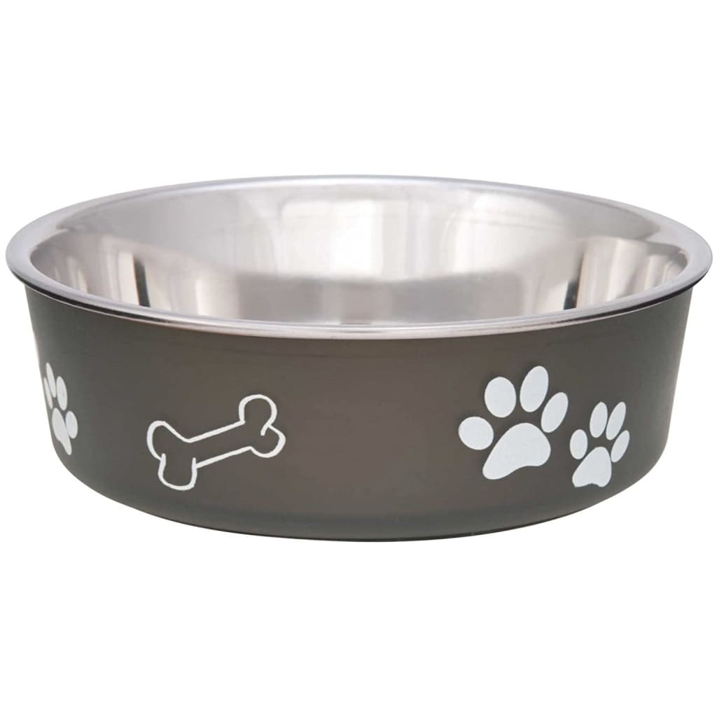 Loving Pets Bella Bowl with Rubber Base Steel and Espresso