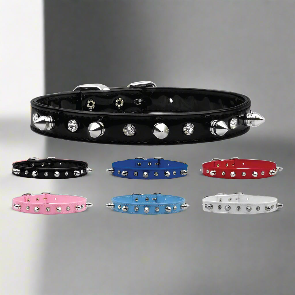 Patent Crystal and Spike Dog Collars - Dog Collars - Patent