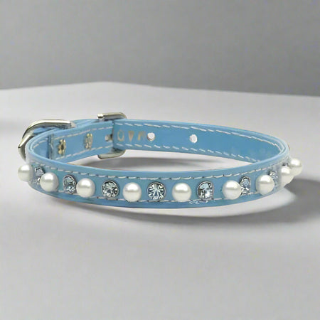 Patent Jewel 3/8’’ Pearl and Crystal Dog Collars - Dog