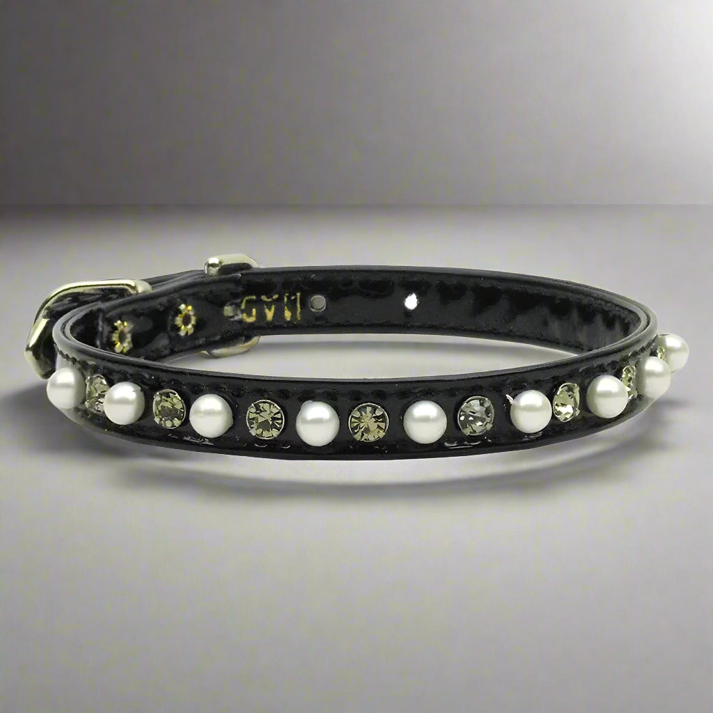 Patent Jewel 3/8’’ Pearl and Crystal Dog Collars - Dog