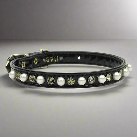 Patent Jewel 3/8’’ Pearl and Crystal Dog Collars - Dog