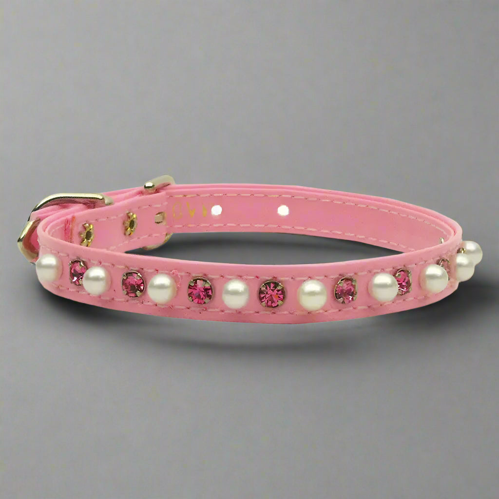Patent Jewel 3/8’’ Pearl and Crystal Dog Collars - Dog