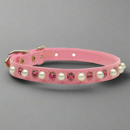 Patent Jewel 3/8’’ Pearl and Crystal Dog Collars - Dog