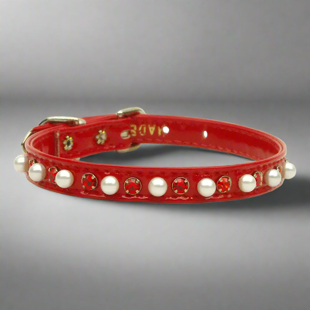 Patent Jewel 3/8’’ Pearl and Crystal Dog Collars - Dog