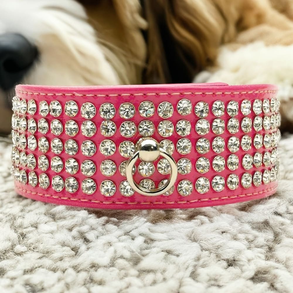 Patent Leather Five Row Jewel Dog Collar - Dog Collars