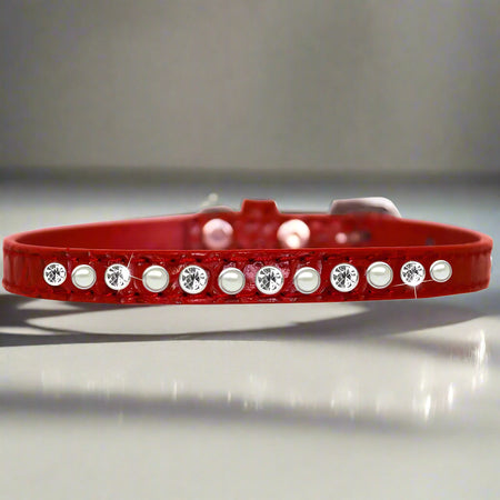 Pearl and Crystal One Row Dog (Puppy) Collar - Fits 5-7”