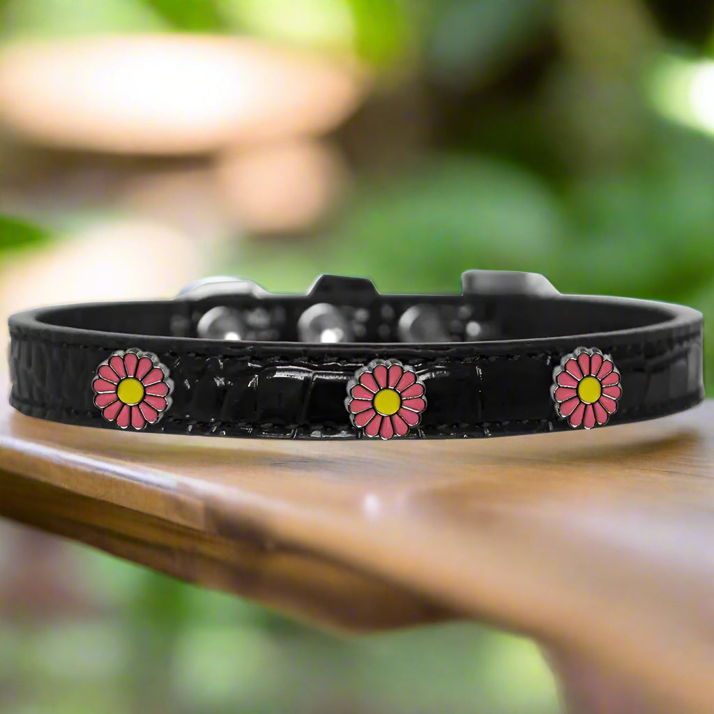 Pink Daisy Widget Croc Dog Collar - Dog Collars - Designer
