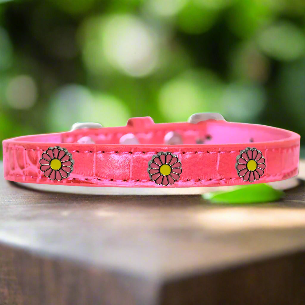 Pink Daisy Widget Croc Dog Collar - Dog Collars - Designer