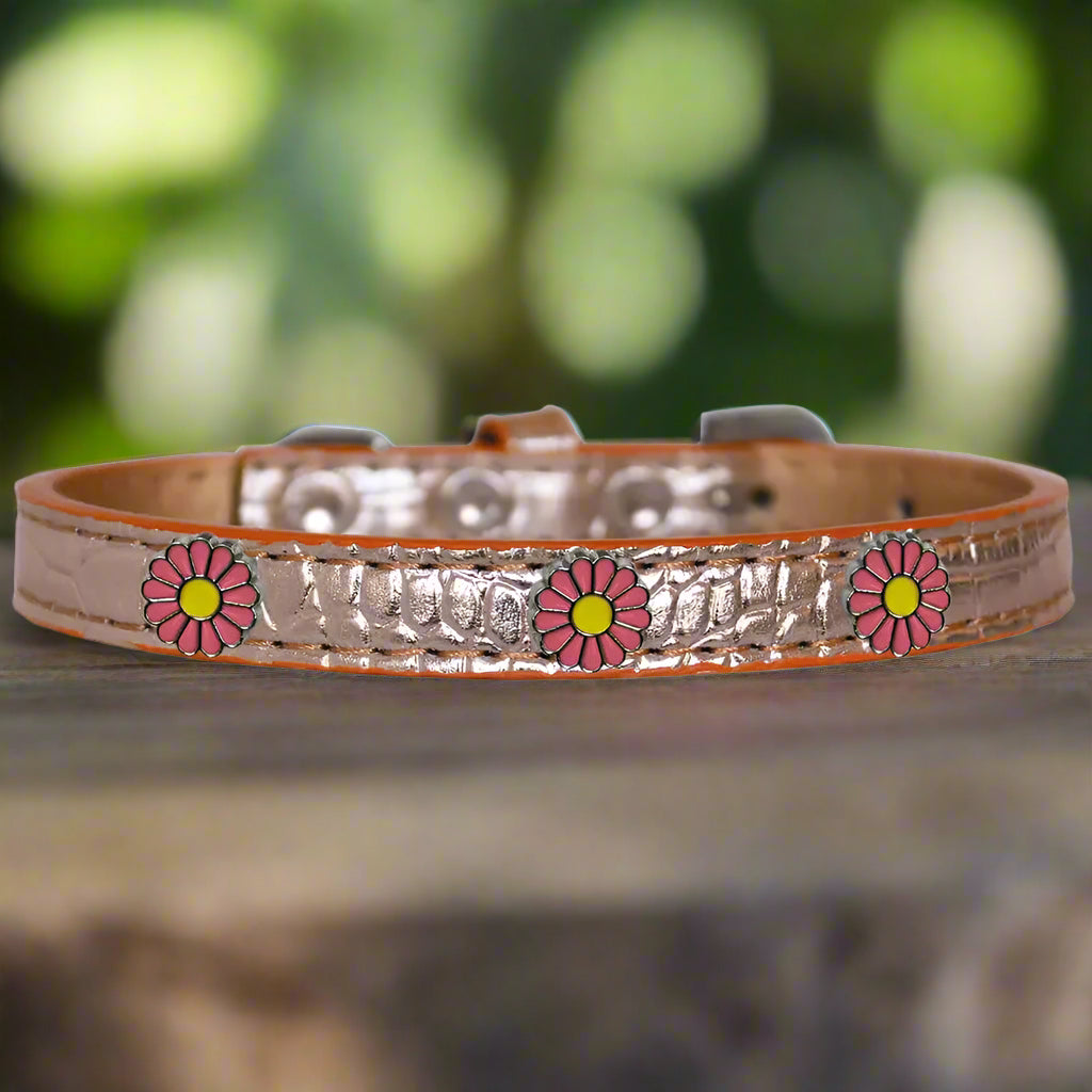 Pink Daisy Widget Croc Dog Collar - Dog Collars - Designer