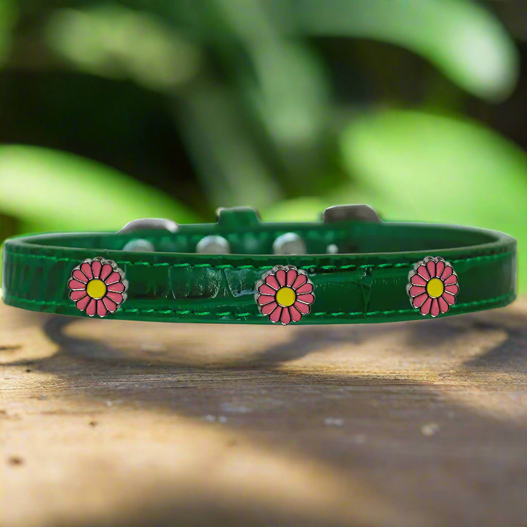 Pink Daisy Widget Croc Dog Collar - Dog Collars - Designer