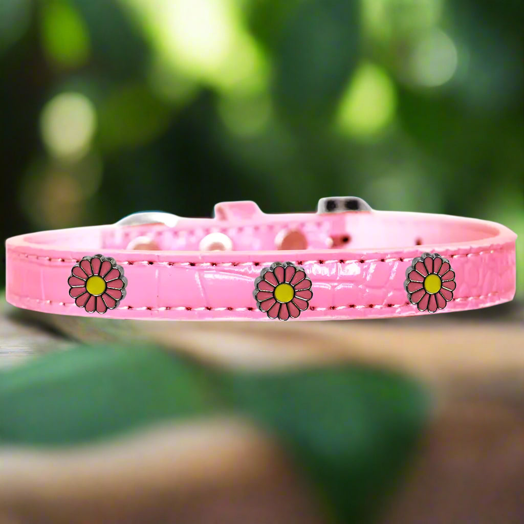 Pink Daisy Widget Croc Dog Collar - Dog Collars - Designer