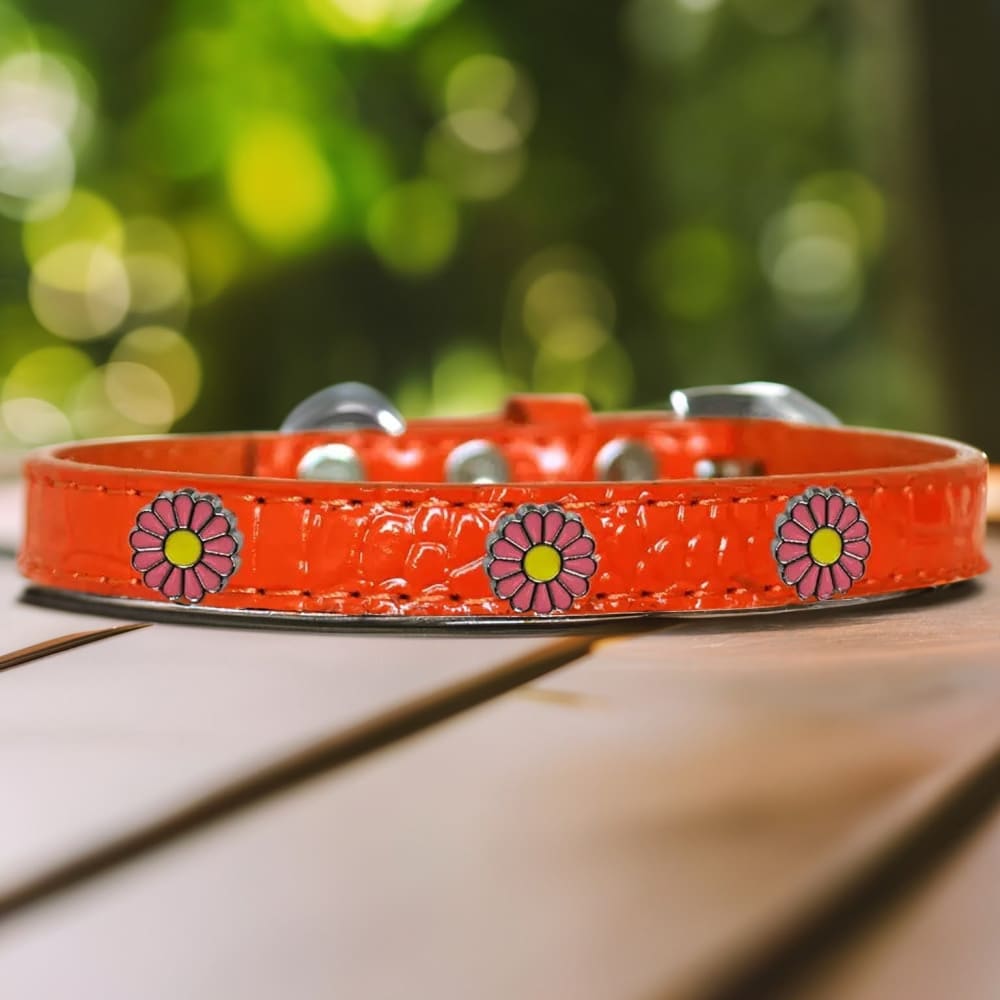 Pink Daisy Widget Croc Dog Collar - Dog Collars - Designer
