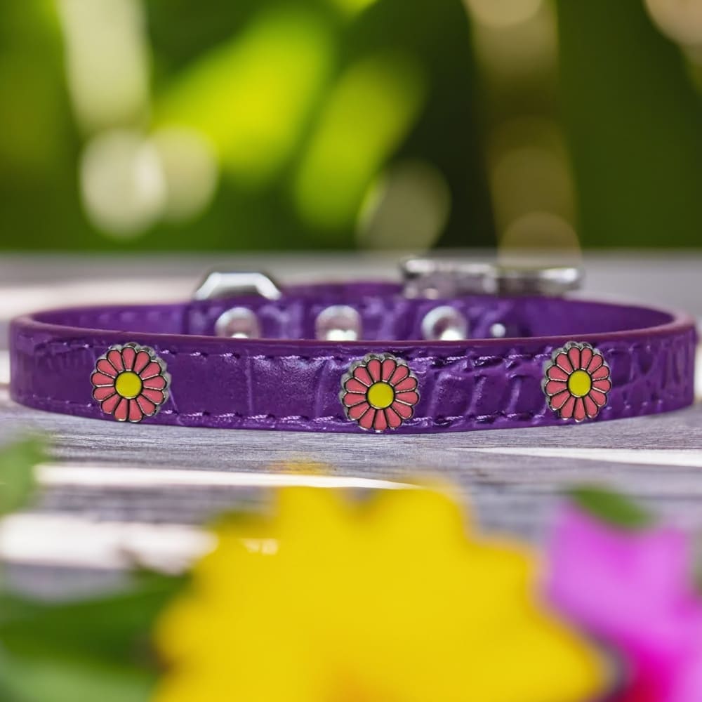 Pink Daisy Widget Croc Dog Collar - Dog Collars - Designer