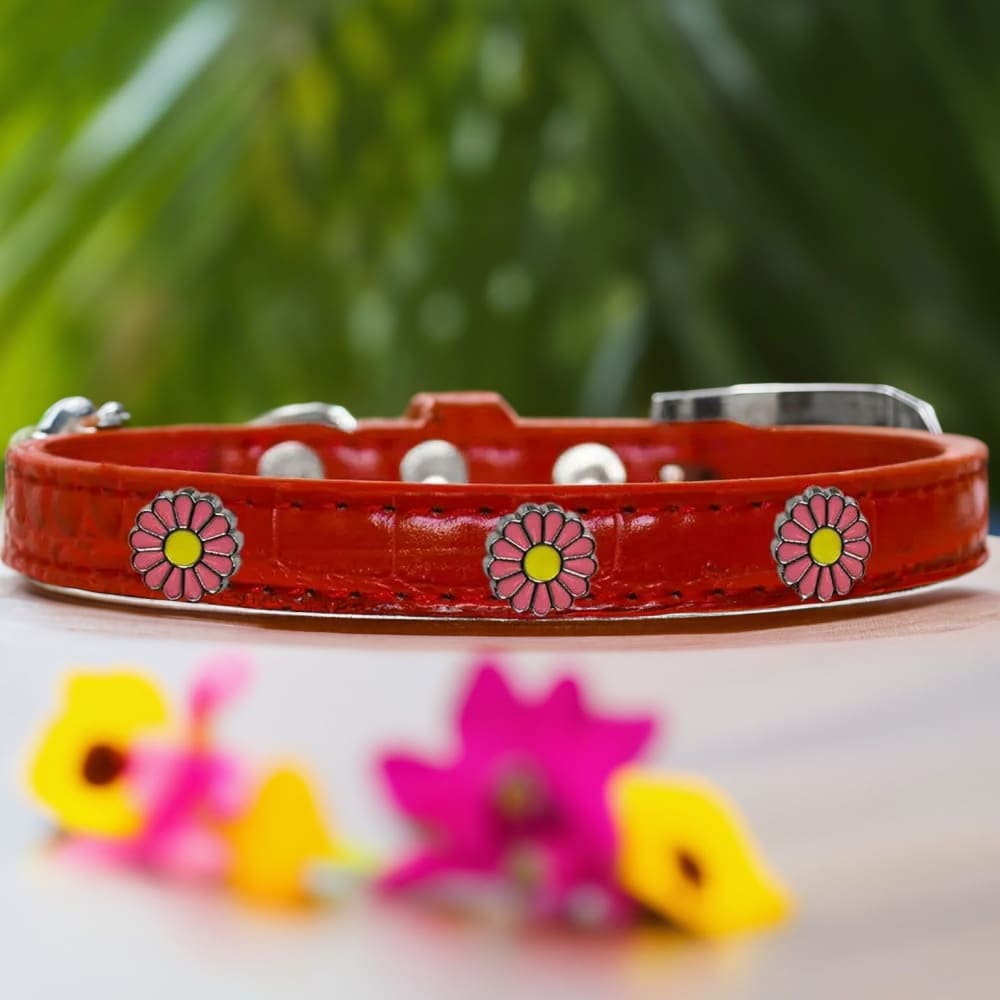 Pink Daisy Widget Croc Dog Collar - Dog Collars - Designer