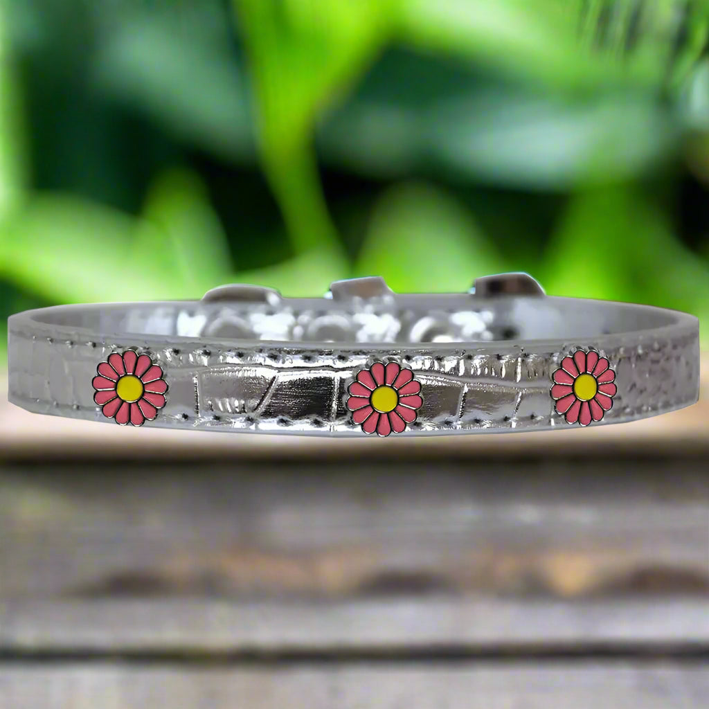 Pink Daisy Widget Croc Dog Collar - Dog Collars - Designer