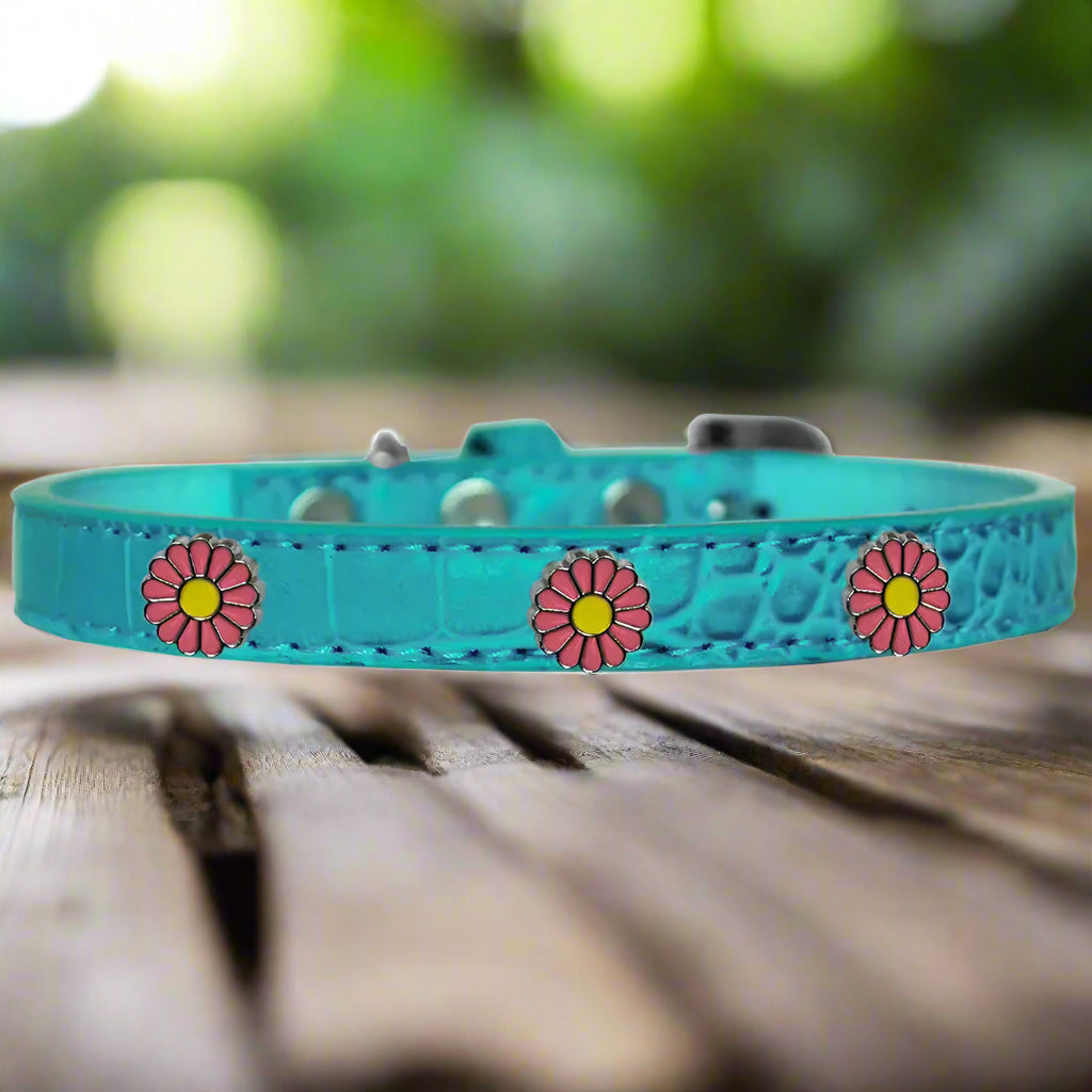 Pink Daisy Widget Croc Dog Collar - Dog Collars - Designer
