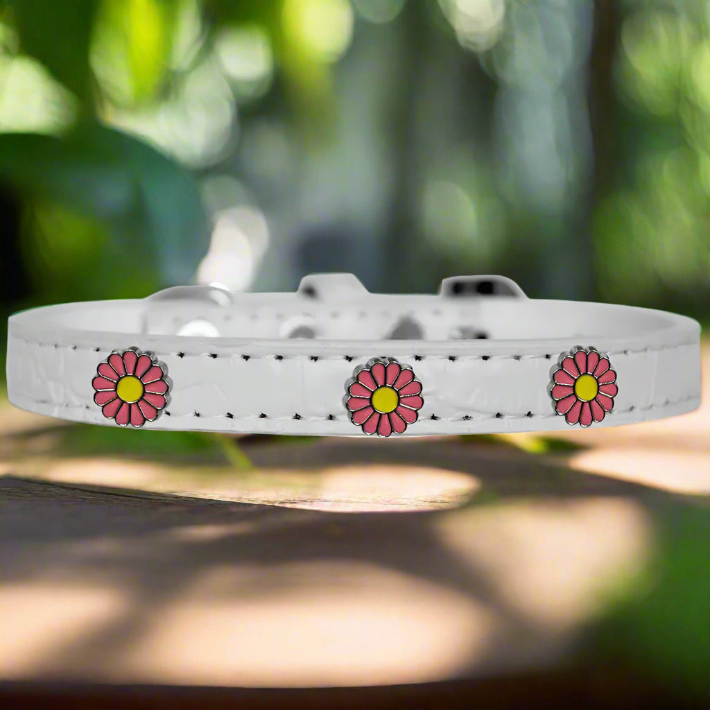 Pink Daisy Widget Croc Dog Collar - Dog Collars - Designer