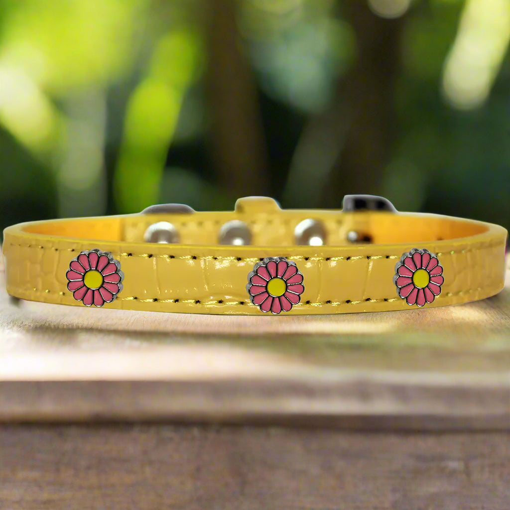 Pink Daisy Widget Croc Dog Collar - Dog Collars - Designer